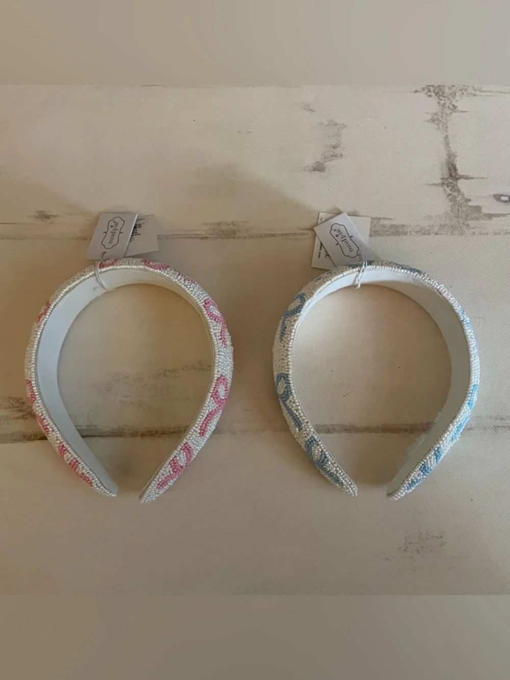 Mud Pie Beaded Bow Headband Set Pink & Blue